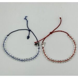 4ocean Lot 2 Recycled‎ Glass Bead Bracelets Ocean Cleanup Adjustable Red Blue